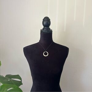 Vintage Y2K Chunky Tarnished Silver Circle Medallion Pendant Cord Necklace